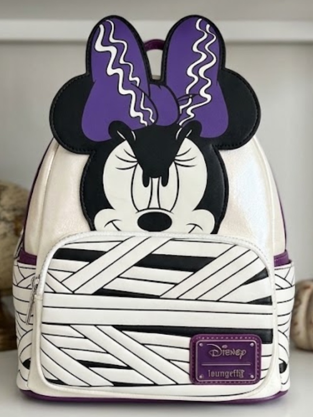 Loungefly Disney Halloween Minnie Mouse Purple Bow Mini Backpack(Glows in Dark)